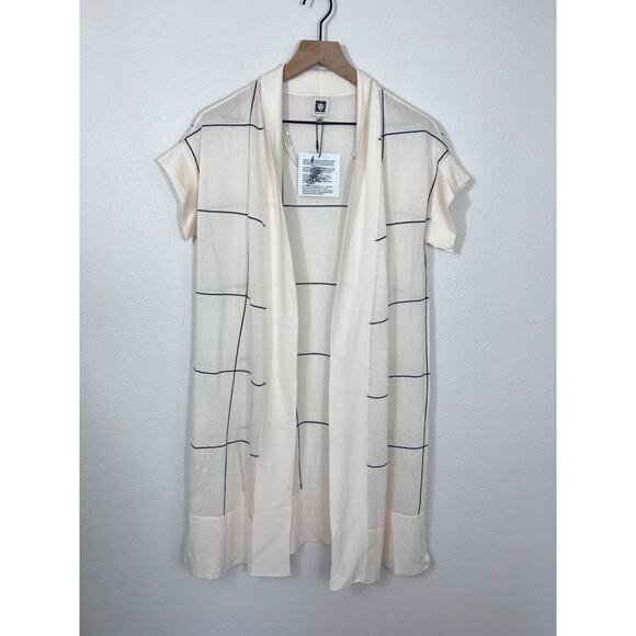 Anne Klein Cream Black Windowpane Knit Cardigan NWT Size XXS/XS $129 - Picture 1 of 7